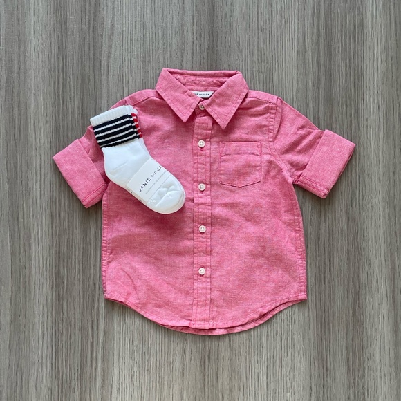 NWT Janie and Jack Linen Button Up Roll-Cuff Shirt & Striped Socks Red 12-18M - Picture 12 of 12